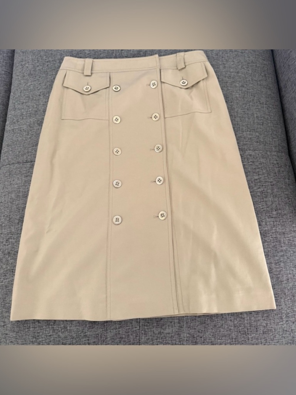 Ellen Tracy Button-Front Beige Pencil Skirt